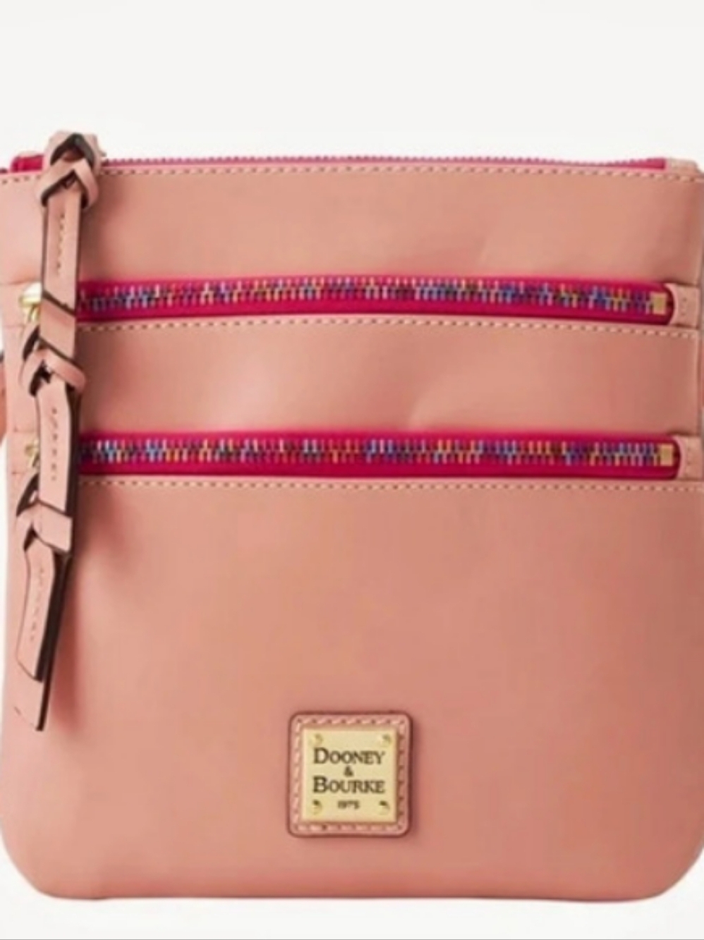 Dooney & Bourke Pebble Grain North South Triple Zip Crossbody Pink Crossbody
